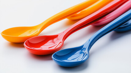 Colorful plastic fork and spoon set isolated on white