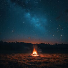 A mesmerizing night scene featuring a glowing campfire under a starry sky, perfect for evoking warmth and adventure.