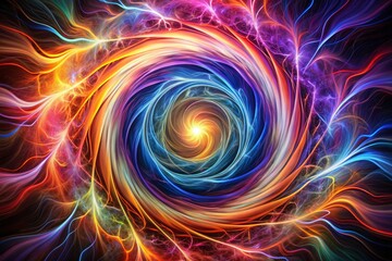 Obraz premium A vibrant swirl of colors and light, depicting an abstract cosmic energy in a mesmerizing spiral formation.