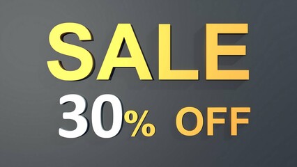Fototapeta premium Golden 3D Sale 30% Off Text on Dark Gray Background