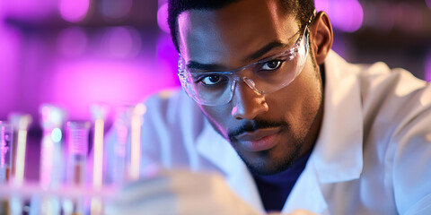 Determined Scientist: A man in a lab coat, focused on an experiment.