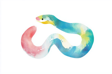 ヘビの水彩イラスト, パステルカラー, 年賀状