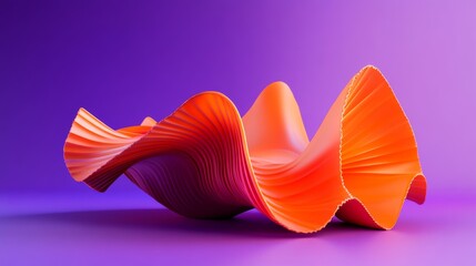 Abstract orange wavy shape on purple background: minimal design element