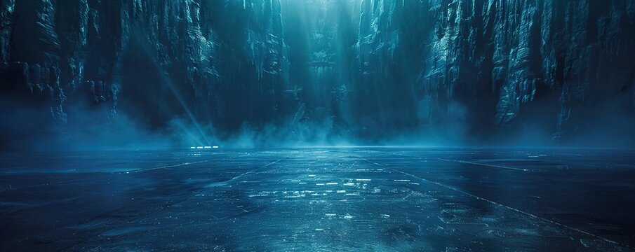 A mystical blue cave with an icy lake.  Perfect for fantasy and mystical imagery.