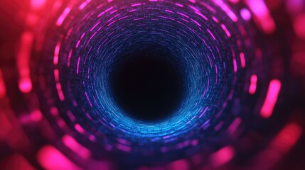 Obraz premium A vivid abstract representation of a swirling tunnel, illuminated by vibrant neon colors creating a captivating depth illusion.