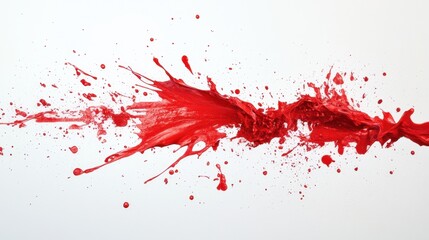 Isolated splash of red paint resembling a dynamic splatter pattern against a stark white background for a bold, striking visual.