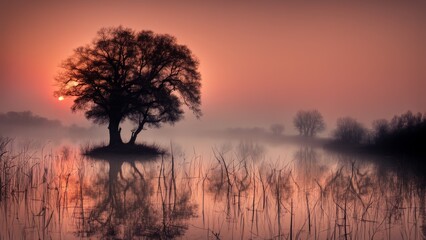 Naklejka premium sunrise over the lake