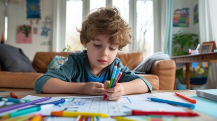 boy doing homework at home