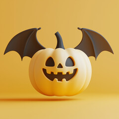Naklejka premium Funny and realistic 3D smiling pumpkin with a cheerful face and a witch's hat. Illustration of a beautiful orange vegetable. Isolated vector clipart with a glowing gourd for Helloween