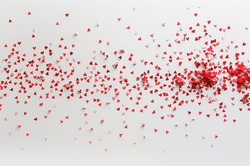 Fototapeta premium A whimsical arrangement of scattered red hearts creating a vibrant and playful effect on a neutral background.