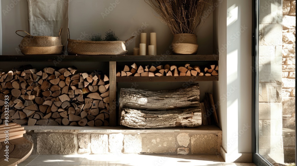 Poster Room interior styled with firewood as decor