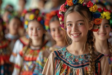 Fototapeta premium A group of young girls wearing colorful clothing