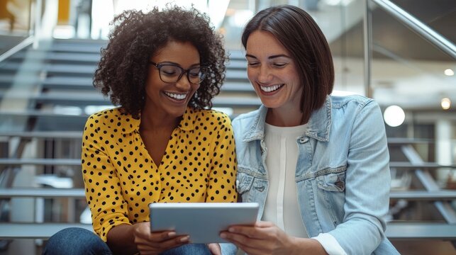 couple using tablet computer in cafe