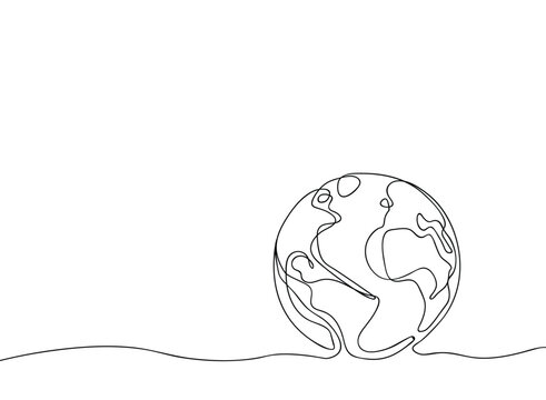 recommend clip art: Earth global map line drawing continuous line art vector illustration