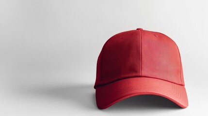 A red baseball cap displayed against a light grey background, highlighting the vibrant color and simple design with copy space.
Concept: vibrant accessory, sports fashion, casual style, product presen