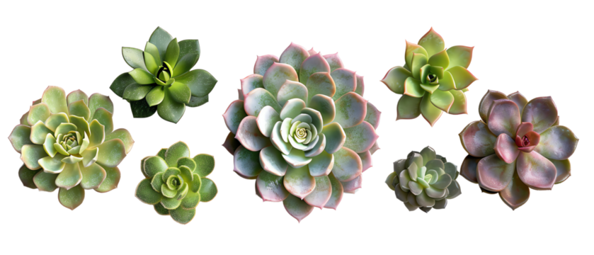 Variety of succulent plants isolated background.
