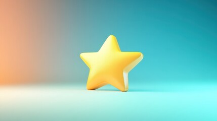 A bold yellow star icon floating on a gradient background, symbolizing achievement and rating with a soft glow effect