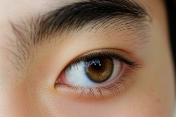 Obraz premium Close up captures the beauty and detail of a young person's brown eye, highlighting the intricate patterns and textures of the iris
