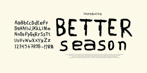 Playful Alphabet Styled Surf Font. Kids font, Vintage Hand Drawn , Uppercase, Lowercase Original Letters and Numbers. Grunge Textured. Vector illustration