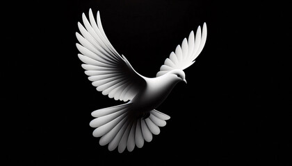 Obraz premium Minimalist image of a dove flying on black background - Concept for peace and freedom