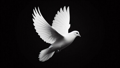 Obraz premium Minimalist image of a dove flying on black background - Concept for peace and freedom