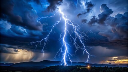 Electricity crackles through a lightning bolt, slicing through the darkness of a stormy night, brilliant whites and deep blues capturing the raw energy of the natural phenomenon.
