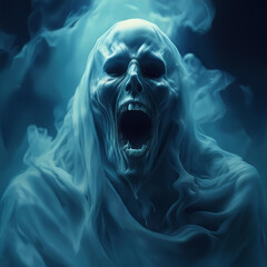 Fototapeta premium The scary ghost figure disappeared peacefully, the ghost head and the scary screams