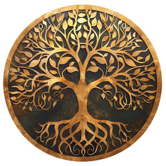 Golden round tre of life with roots