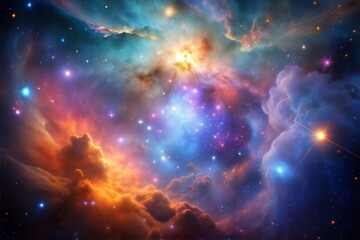 Fototapeta premium Vibrant galactic nebula with stars illuminating cosmic colors and clouds
