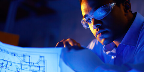 Architect's Vision: An architect studying blueprints, envisioning the final structure that will stand tall before them.