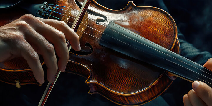 Musician's Melody: A musician lost in music, fingers flying across the strings of a violin
