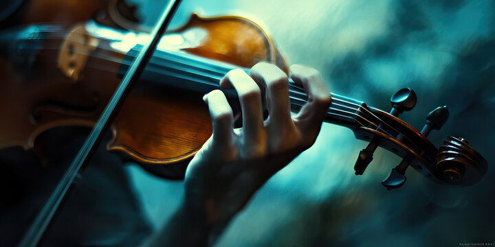 Musician's Melody: A musician lost in music, fingers flying across the strings of a violin