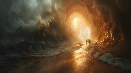 Fototapeta premium Show the dramatic crossing as Moses guides the Israelites through the Red Sea,