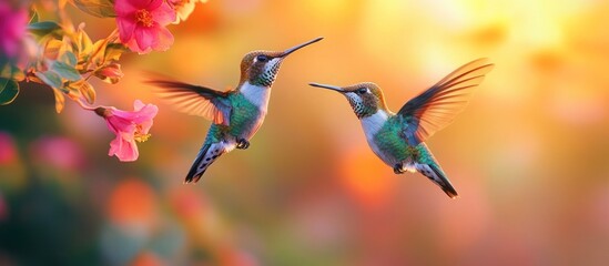 Naklejka premium Hummingbirds in Flight During Golden Hour