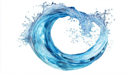 Fototapeta premium Blue water swirl splash with little bubbles isolated on white background PNG. Beverages isolated on white. Photo realistic photo 