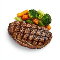 A piece of meat with vegetables on top of it
