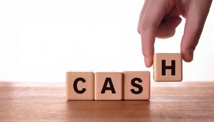 Naklejka premium A hand is holding up wooden blocks that spell out the word 