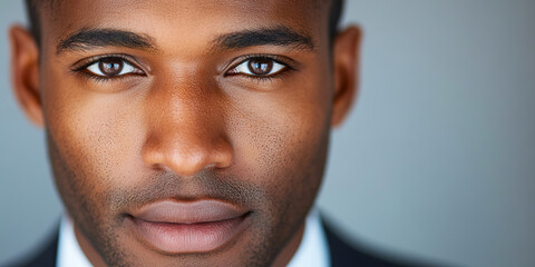 Obraz premium Minimalist Headshot: Close-up of a neutral expression on a business professional's face.