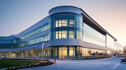 Obraz premium The sleek, modern exterior of a large hospital, showcasing advanced healthcare facilities and services.