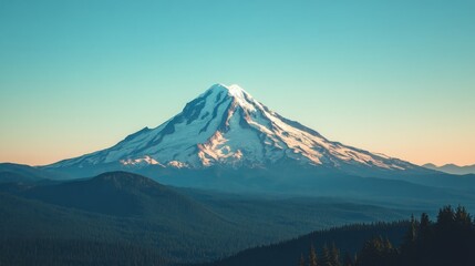 Majestic Snow-Capped Mountain Peak Rising Above a Forest