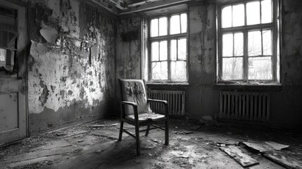 The terrifying isolation of an abandoned asylum room, filled with despair and forgotten horrors.