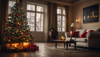 Old room with Christmas tree