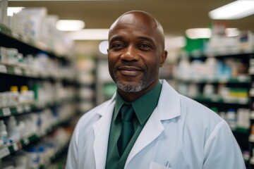 Fototapeta premium Smiling portrait of a middle aged male pharmacy worker