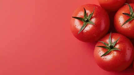 Fresh and vibrant red tomatoes on a smooth surface, perfect for culinary and healthy lifestyle themes.