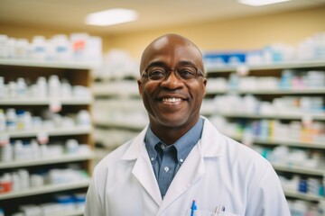 Smiling portrait of a middle aged male pharmacy worker
