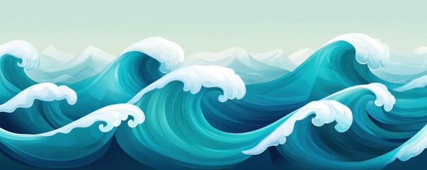 Vibrant waves roll in a turquoise ocean, showcasing the beauty of nature's power and movement under a serene sky.