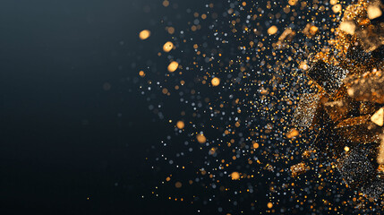 Fototapeta premium Golden sparkles and particles create dynamic and festive atmosphere against dark background, perfect for celebrations.