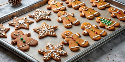 Gingerbread cookies fresh out of the oven on baking paper, perfect for holiday baking during Christmas