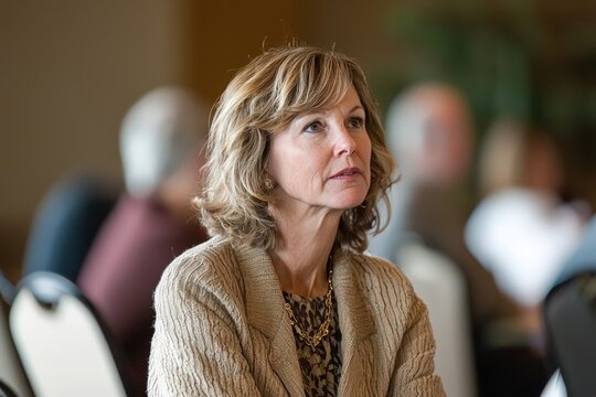 A woman shares her expertise on retirement planning, offering valuable investment strategies at a seminar.