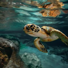 Obraz premium a sea turtle swimming in the water